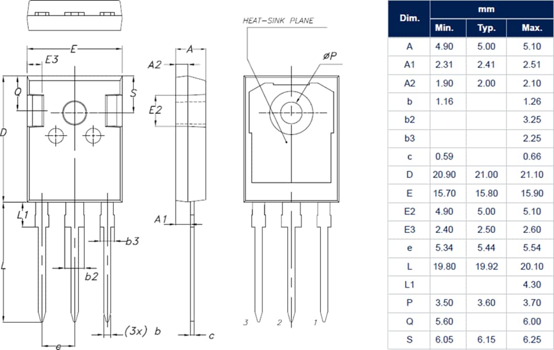 机械图纸 - STMicroelectronics SCTW70N120G2V 1200V 91A SiC功率MOSFET