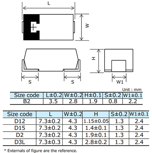 机械图纸 - Panasonic Electronic Components POSCAP™ TQC聚合物钽固态电容器
