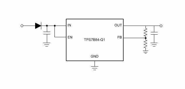 应用电路图 - Texas Instruments TPS7B84-Q1低压差稳压器