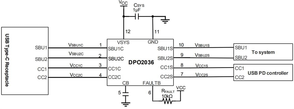 应用电路图 - Diodes Incorporated DPO2036数据线过压保护开关