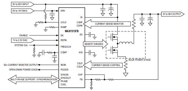 应用电路图 - Analog Devices Inc. MAX15157 60 V电流模式降压控制器