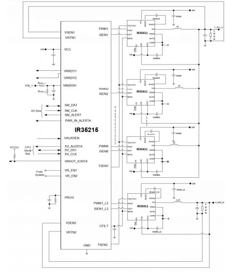 应用电路图 - Infineon Technologies IR35215MTRPBF多相降压控制器