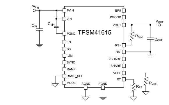 原理图 - Texas Instruments TPSM41615 15A可堆叠电源模块