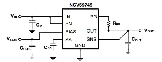 应用电路图 - onsemi NCV59745线性稳压器