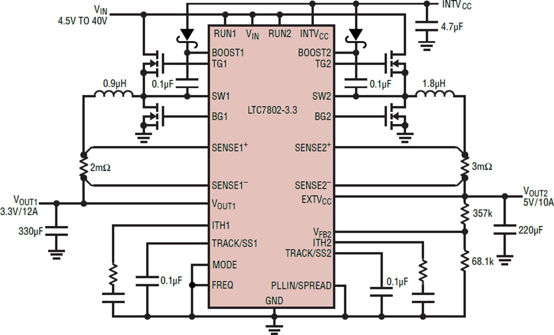 应用电路图 - Analog Devices Inc. LTC7802和LTC7802-3.3降压控制器
