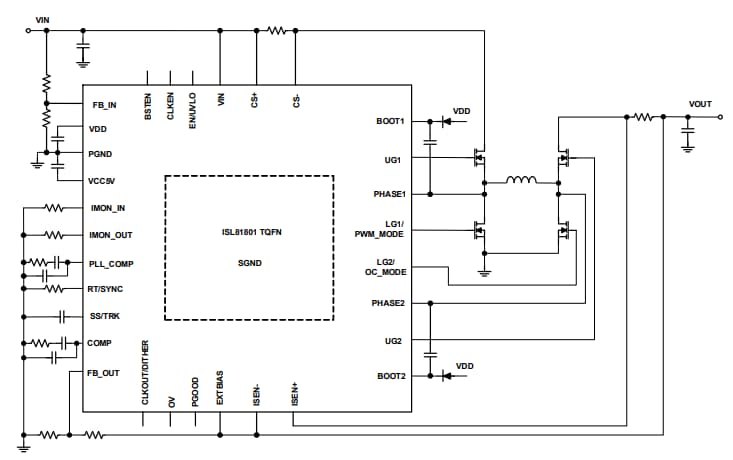 应用电路图 - Renesas Electronics ISL81801 80V降压-升压控制器