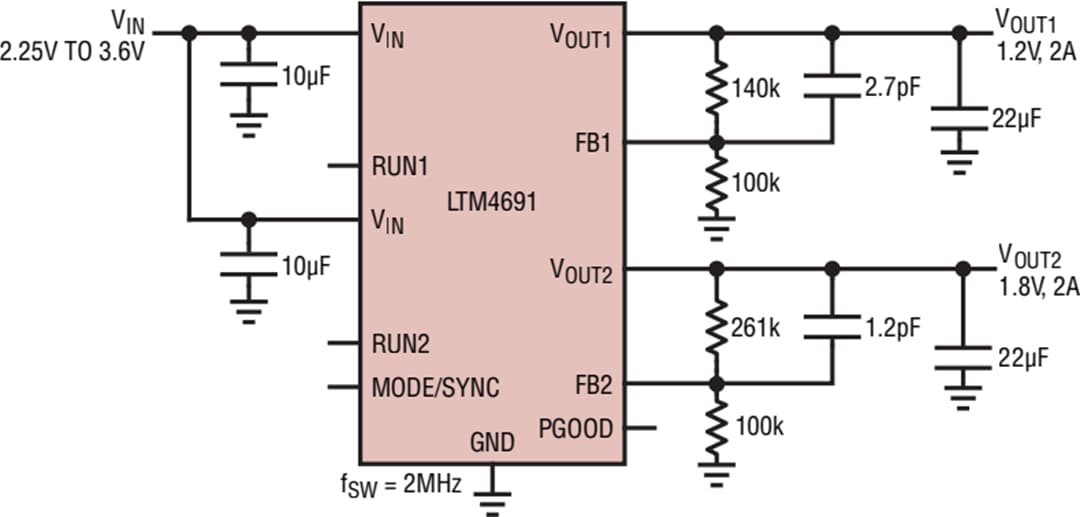 应用电路图 - Analog Devices Inc. LTM4691直流-直流µModule®稳压器