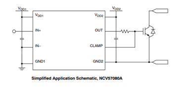 应用电路图 - onsemi NCV57080隔离式大电流栅极驱动器