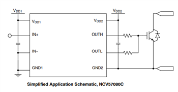 应用电路图 - onsemi NCV57080隔离式大电流栅极驱动器