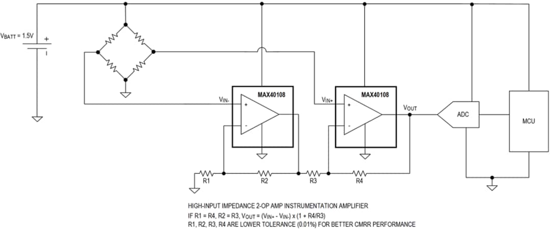 应用电路图 - Analog Devices Inc. MAX40108低功耗精密运算放大器
