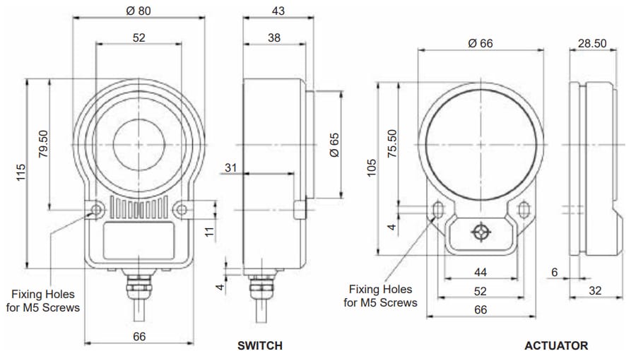 机械图纸 - Omron Industrial Automation D40ML RFID磁性锁定安全开关