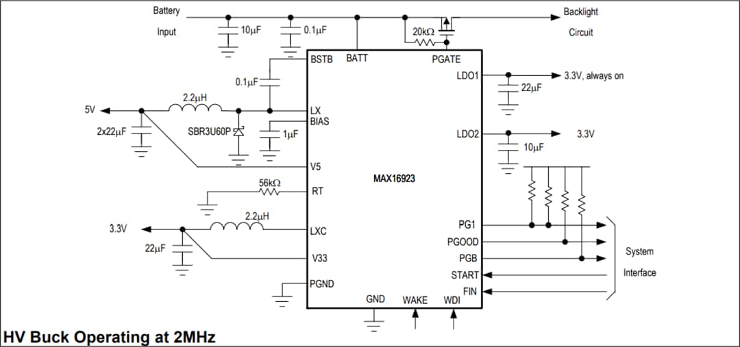 应用电路图 - Analog Devices Inc. MAX16923汽车显示器PMIC