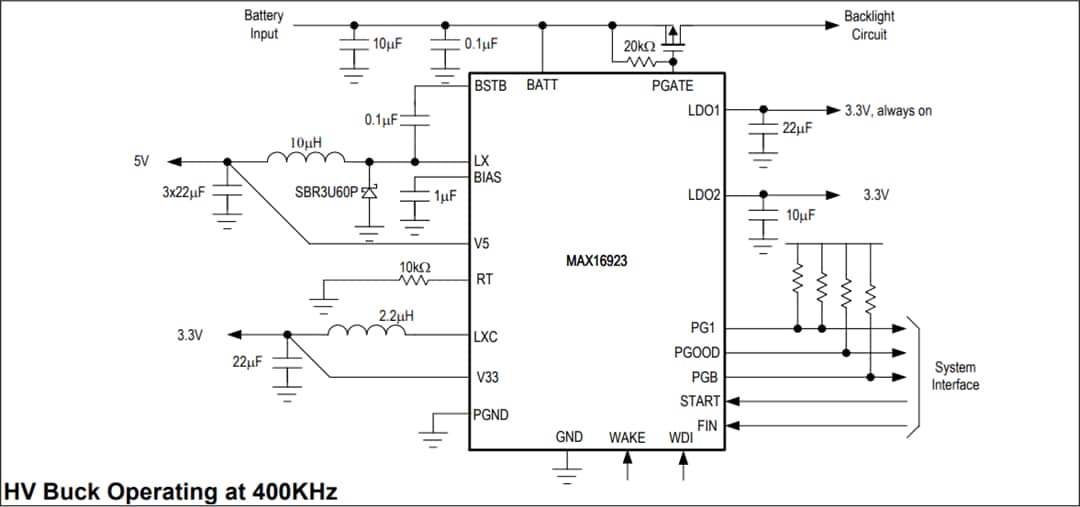 应用电路图 - Analog Devices Inc. MAX16923汽车显示器PMIC