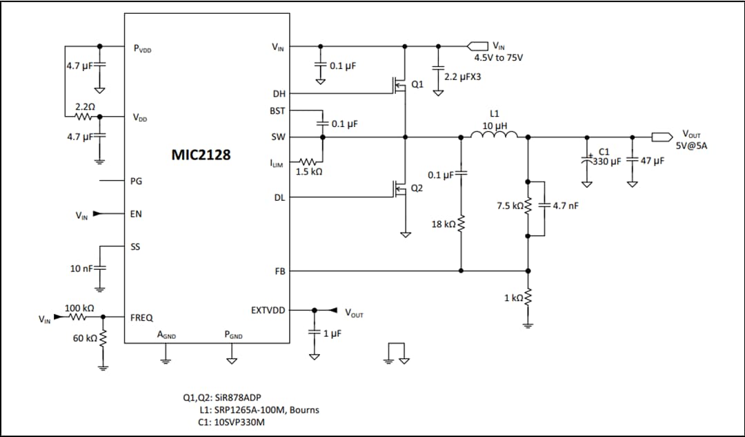 应用电路图 - Microchip Technology MIC2128同步降压控制器