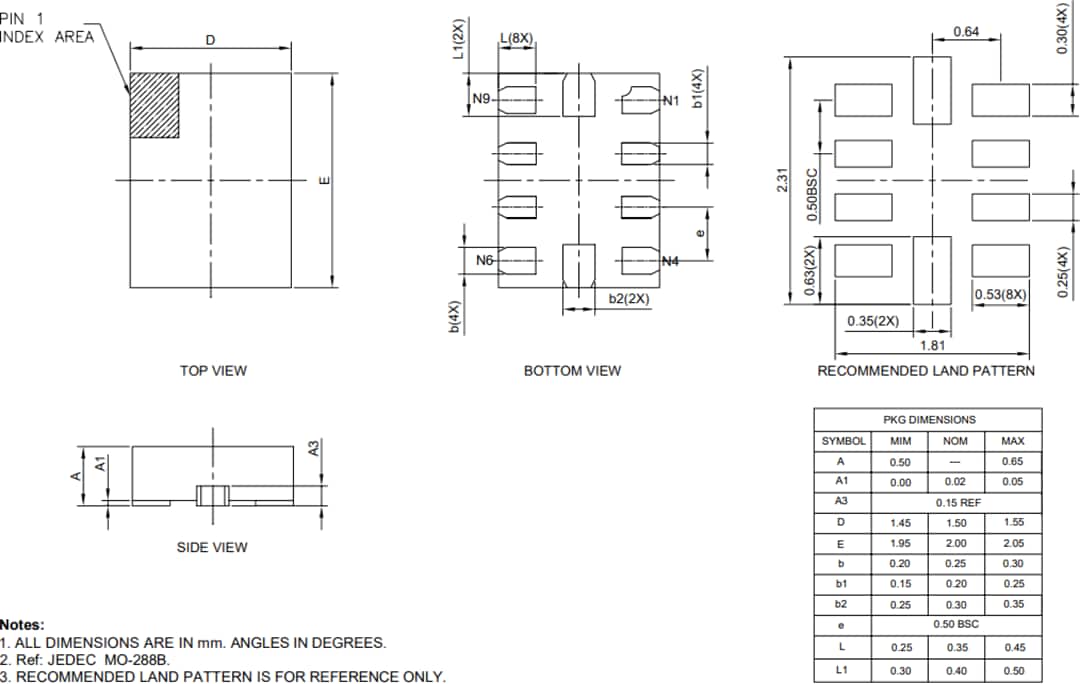 机械图纸 - Diodes Incorporated PI3CSW12 I3C 1:2多路复用器