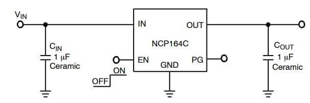 应用电路图 - onsemi NCP164 LDO稳压器