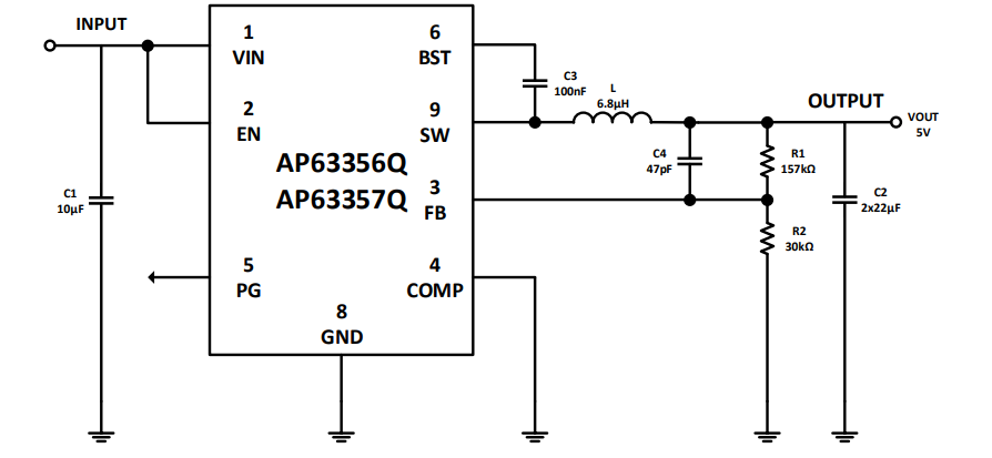 原理图 - Diodes Incorporated AP63356/7-EVM 评估板