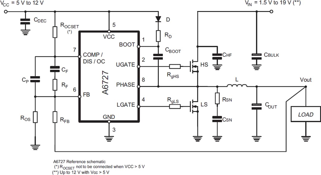应用电路图 - STMicroelectronics A6727单相汽车用PWM控制器