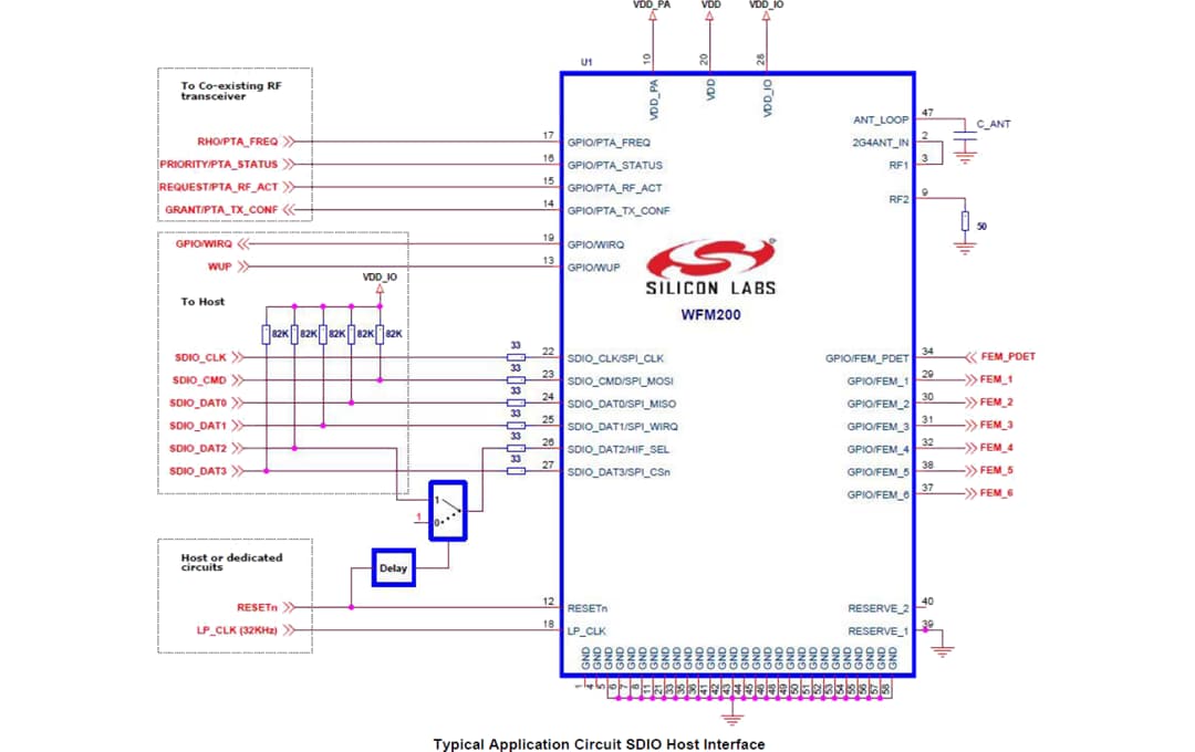 应用电路图 - Silicon Labs WFM200S系列2 Wi-Fi® SiP模块