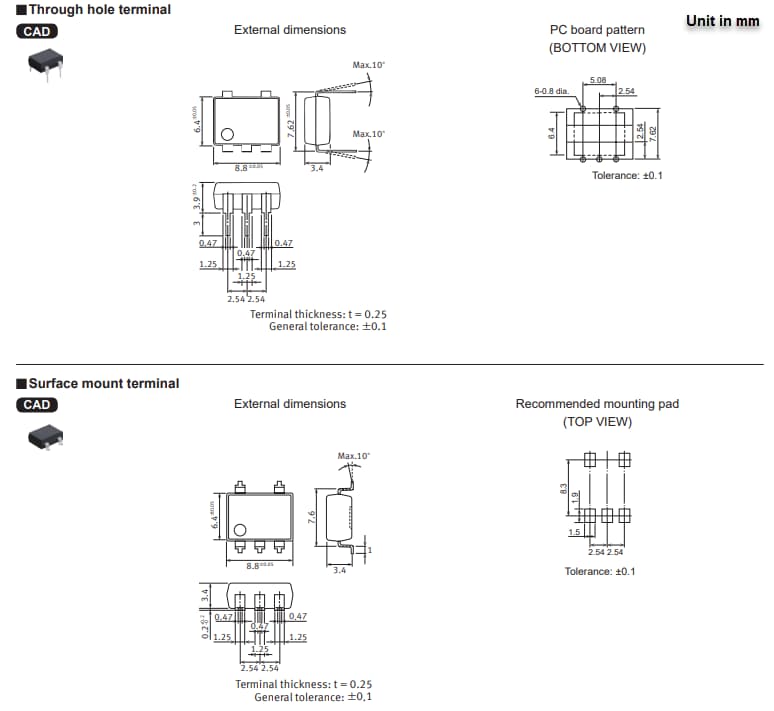 机械图纸 - Panasonic Industrial Devices AQV258H5 PhotoMOS®