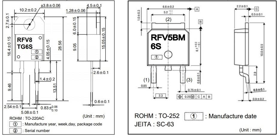 机械图纸 - ROHM Semiconductor RFV系列快速恢复二极管