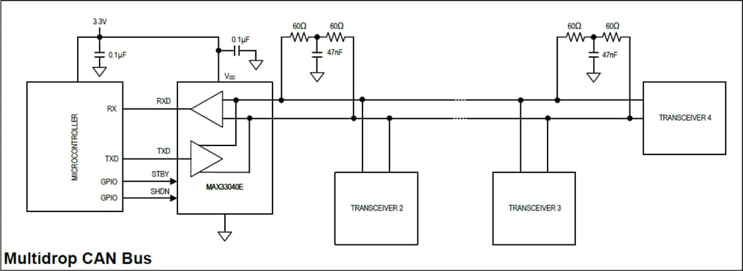 应用电路图 - Analog Devices Inc. MAX33040E CAN收发器