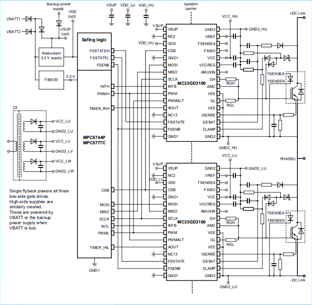 应用电路图 - NXP Semiconductors MC33GD3100高级IGBT/SiC栅极驱动器