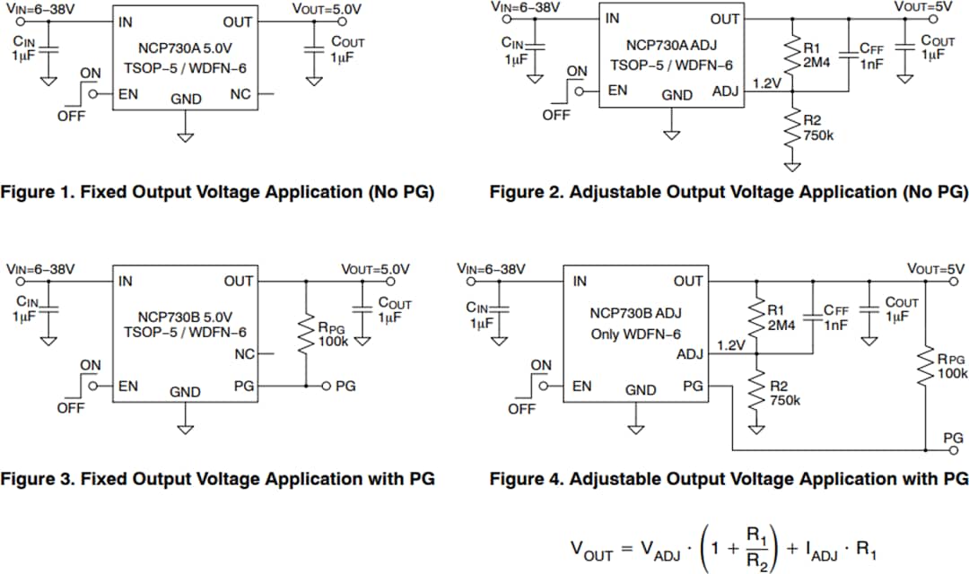应用电路图 - onsemi NCP730 CMOS LDO稳压器
