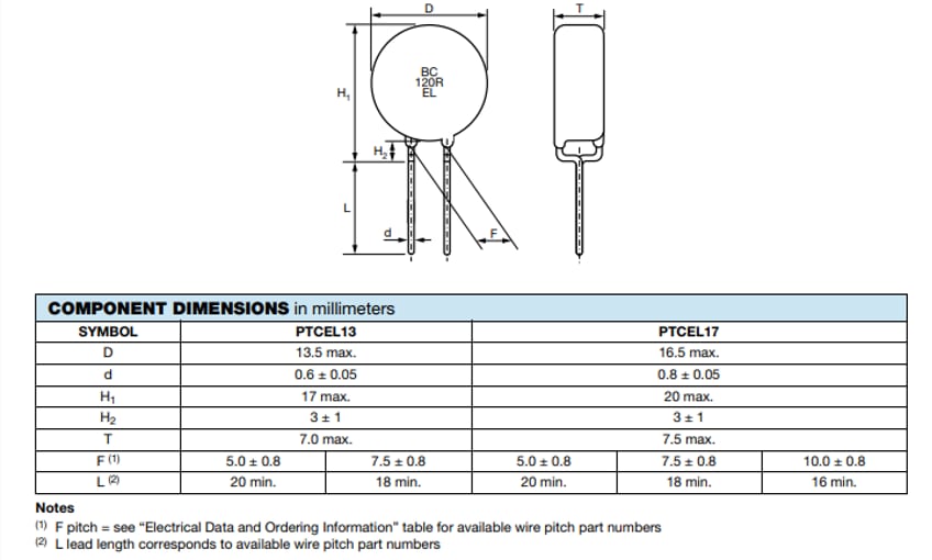 Vishay / BC Components PTCEL浪涌电流限制PTC热敏电阻器