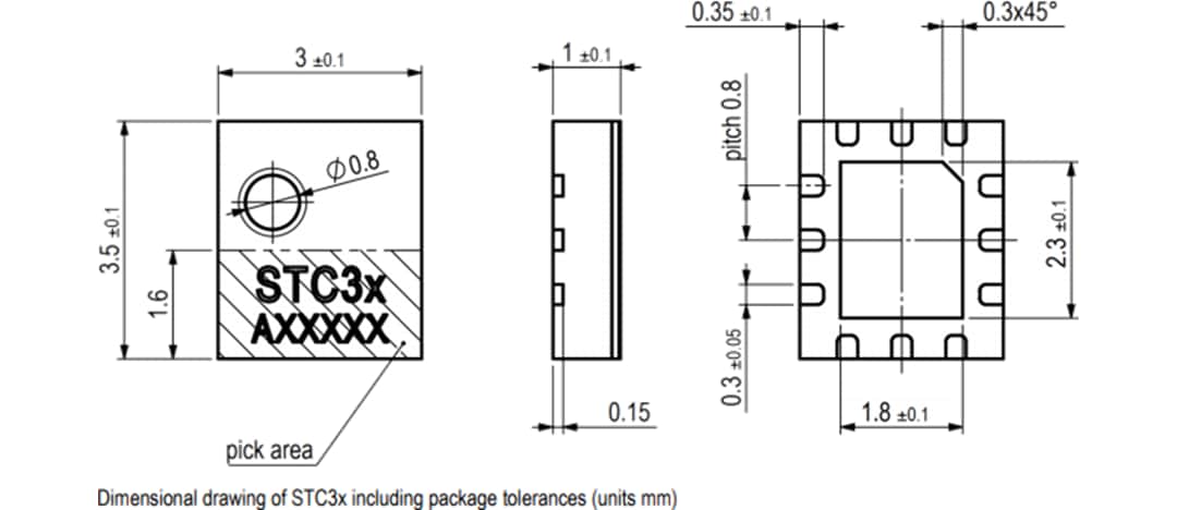 机械图纸 - Sensirion STC31-C CO2用导热传感器