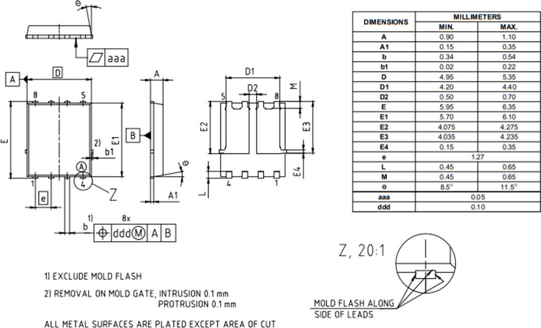 机械图纸 - Infineon Technologies OptiMOS™双通道超冷功率MOSFET