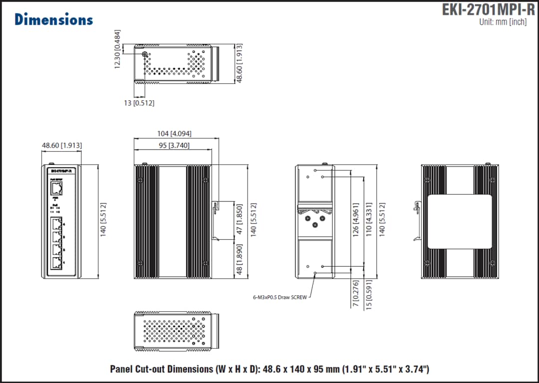 机械图纸 - Advantech EKI-2701MPI注射器和EKI-2701MPI-R扩展器