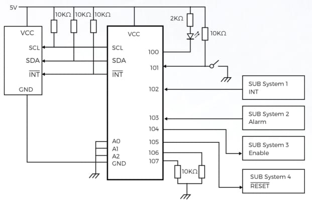 应用电路图 - Diodes Incorporated PI4IOE5V9554 8位IO扩展器