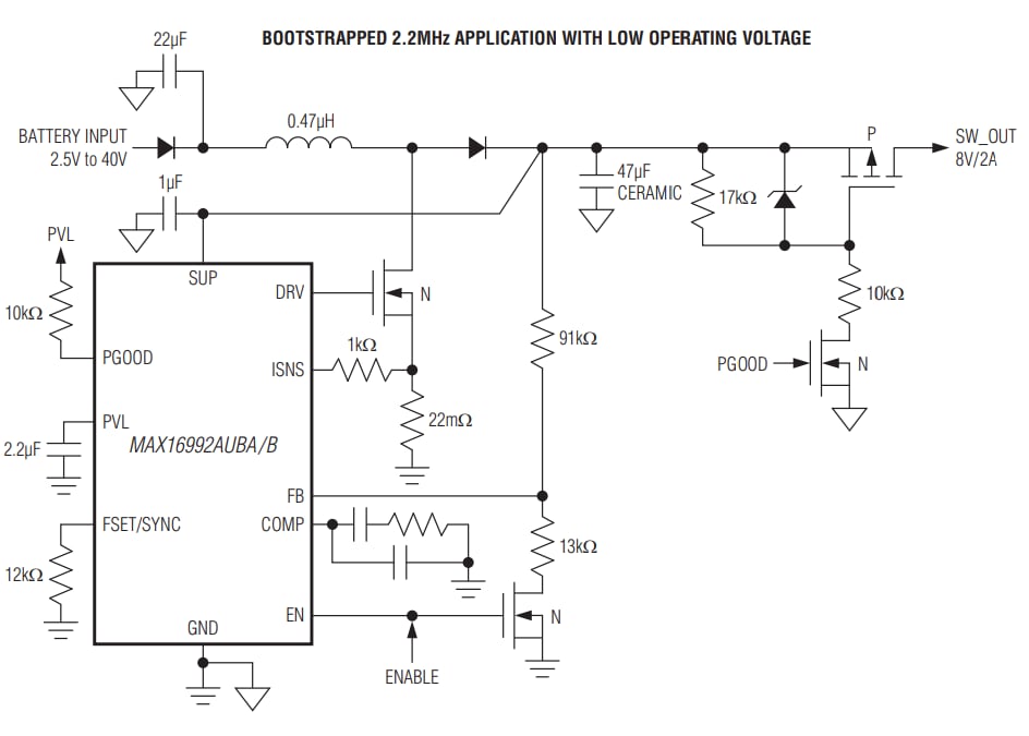 应用电路图 - Analog Devices Inc. MAX16990/MAX16992 电流模式 PWM 控制器
