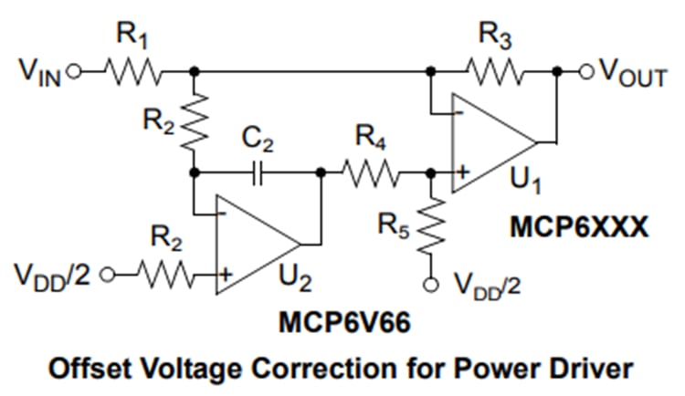 应用电路图 - Microchip Technology MCP6V66/6U/7/9零漂移运算放大器