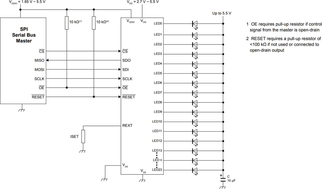 应用电路图 - NXP Semiconductors PCA9957 24通道恒流LED驱动器