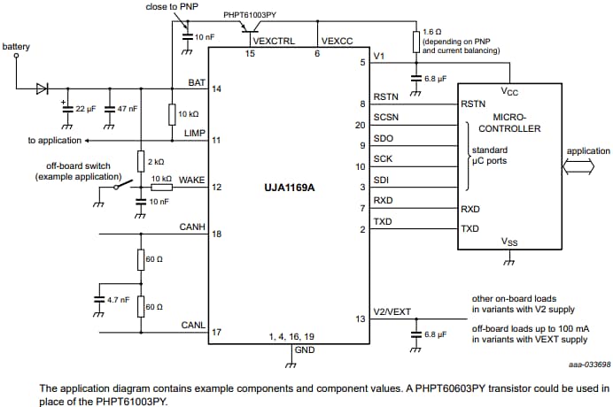 应用电路图 - NXP Semiconductors UJA1169A CAN系统基础芯片(SBC)