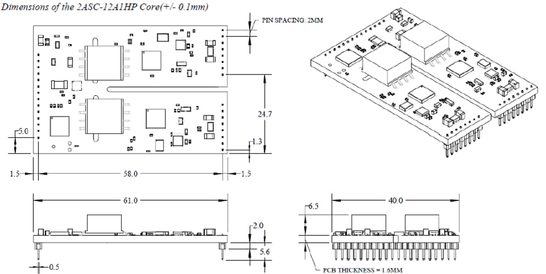 机械图纸 - Microsemi / Microchip AgileSwitch® 2ASC-12A1HP SiC栅极驱动器内核