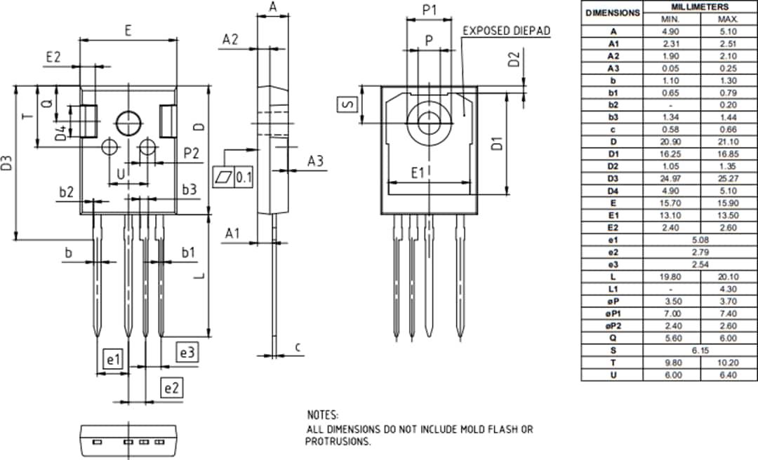 机械图纸 - Infineon Technologies 650V CoolSiC™ M1沟槽式功率MOSFET