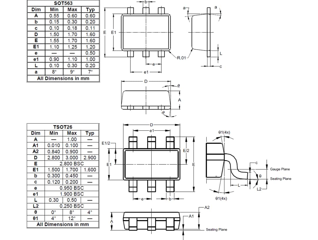 机械图纸 - Diodes Incorporated AP62300/1和AP62300T同步降压转换器