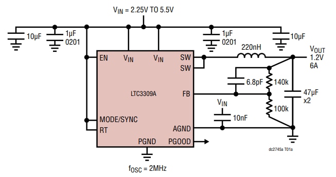 位置电路 - Analog Devices Inc. LTC3309A演示板 (DC2745A)