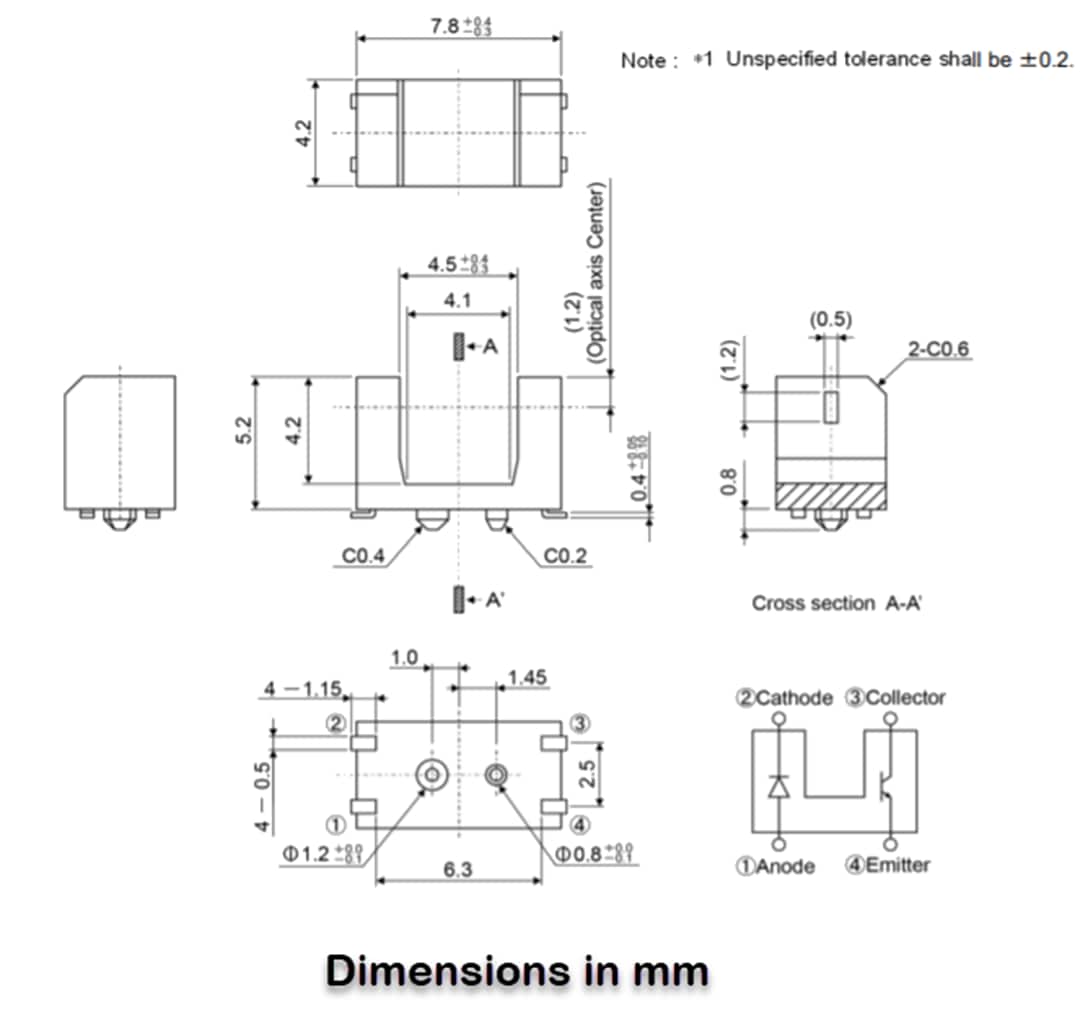 机械图纸 - ROHM Semiconductor RPI-0451E光学传感器