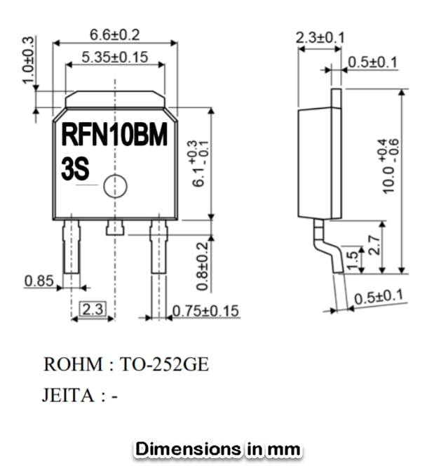 机械图纸 - ROHM Semiconductor RFN10BGE3STL超快恢复二极管