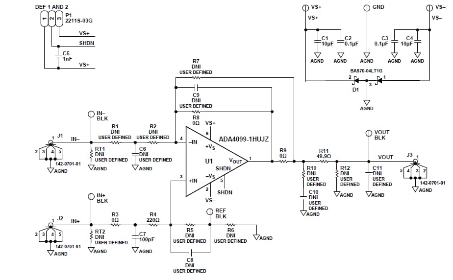 原理图 - Analog Devices Inc. EVAL-ADA4099-1评估板