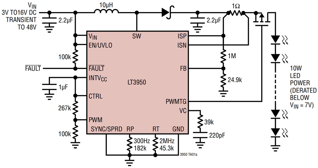应用电路图 - Analog Devices Inc. LT3950 60V 1.5A LED驱动器