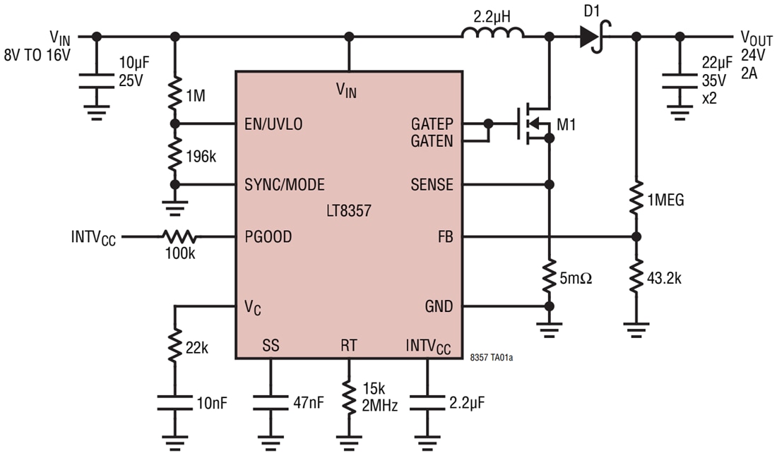 应用电路图 - Analog Devices Inc. LT8357升压、SEPIC和反激式控制器