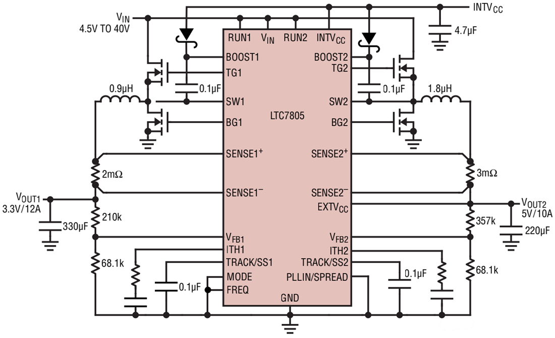 应用电路图 - Analog Devices Inc. LTC7805同步降压控制器