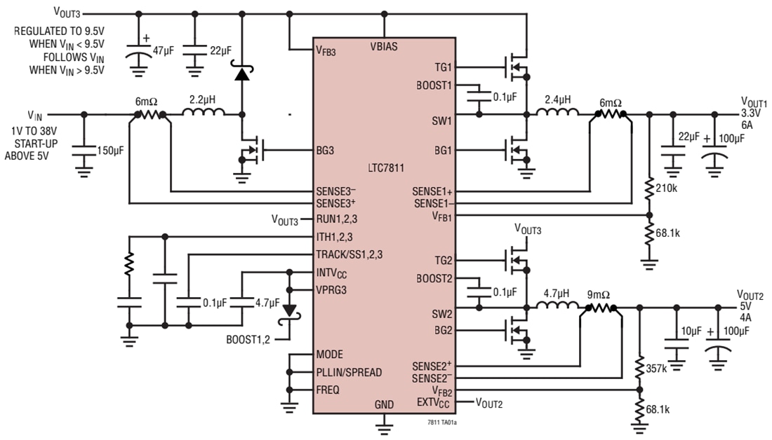 应用电路图 - Analog Devices Inc. LTC7811三路输出降压/降压/升压控制器