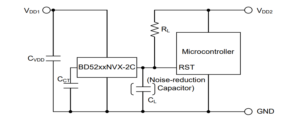 应用电路图 - ROHM Semiconductor BD52xxNVX-2C电压检测器IC