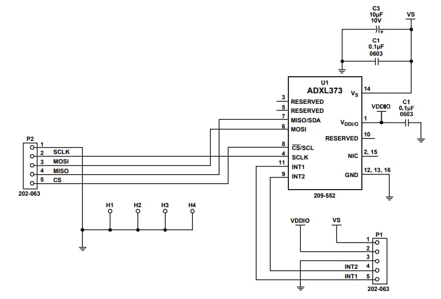 原理图 - Analog Devices Inc. EVAL-ADXL373Z分线板